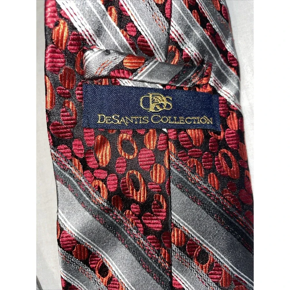 Desantis Collection Men’s Dress Tie Size 58” Red Gray Striped Business Formal